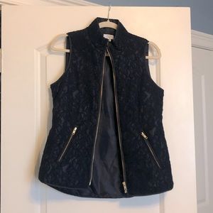 Crown & Ivy Lace Vest Navy Blue Gold XS EUC